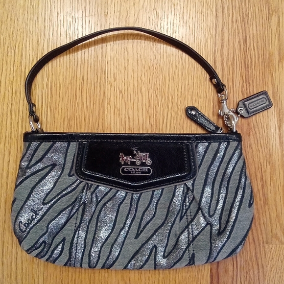 Coach and Four Handbags - BARELY USED COACH Black Zebra Metallic Wristlet